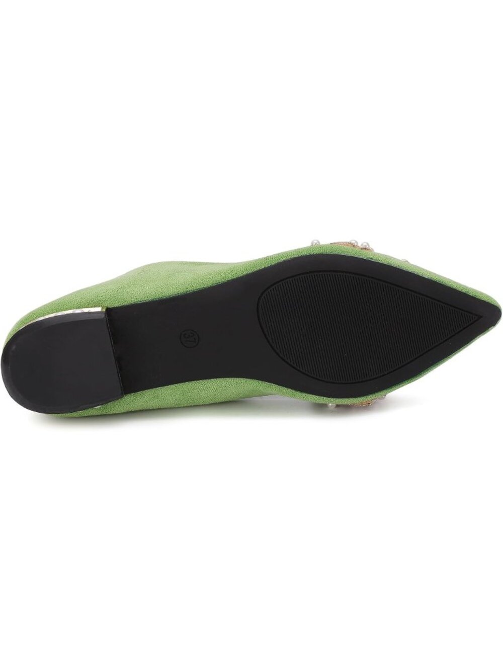 〽️Women's Green Slip On Low Heel Bling Rhinestone Pointed Comfort Flats Shoes - Picture 5 of 6